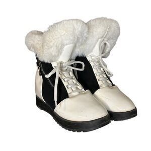 Stylish Women's Black and White Fur-Lined Boots